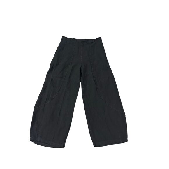 Inizio black charcoal linen wide leg cropped pants M Lagenlook - Picture 1 of 10